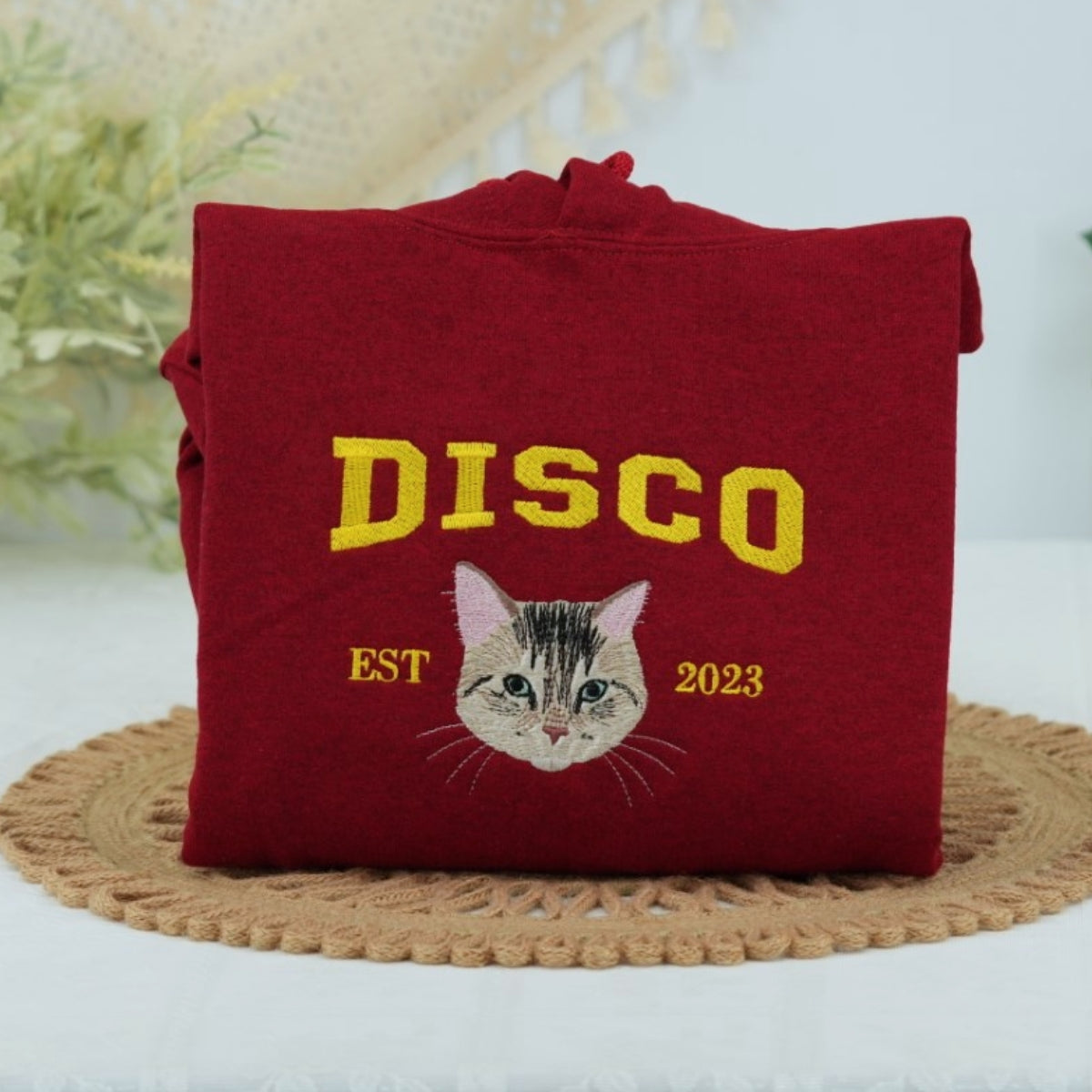 Custom Cat Portrait Varsity Hoodies - Pet Name Embroidered Sweatshirts - Personalized Cat Lover Gift