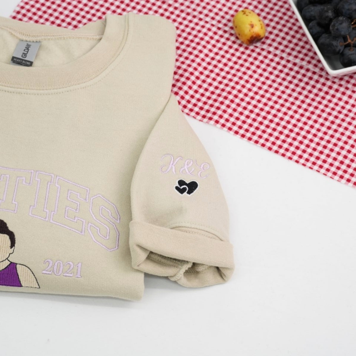 Custom Childhood Friends Portrait Sweatshirt - Besties Embroidered Varsity Hoodie - Longtime Friendship Gift EST Date