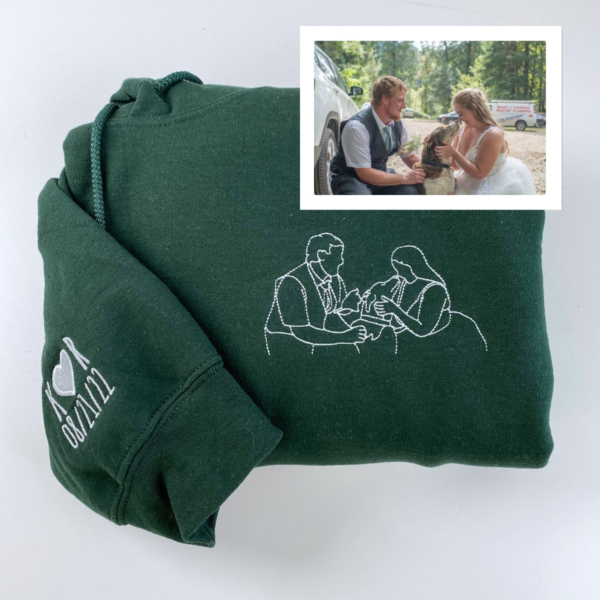 Custom Couple Art Hoodies - Photo Line Drawing Embroidered Sweatshirts - Wedding Gift