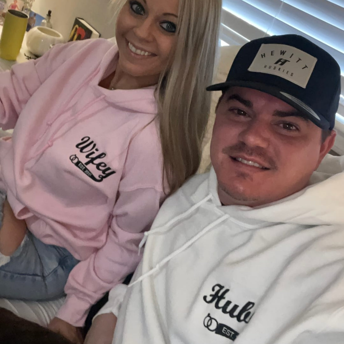 Custom Couple Matching Hubby and Wifey Embroidered Hoodie