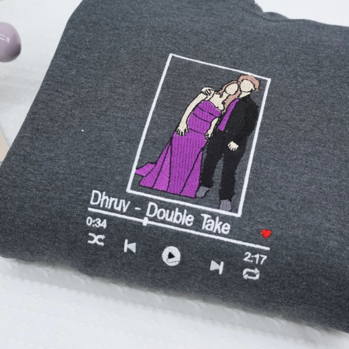 Custom Couple Photo Hoodies - Personalized Song Music Player Embroidered Sweatshirts Gift