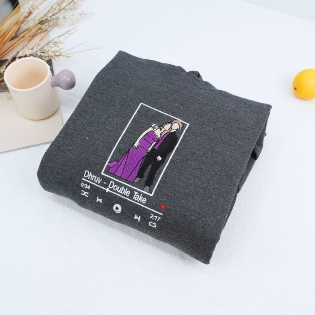 Custom Couple Photo Hoodies - Personalized Song Music Player Embroidered Sweatshirts Gift