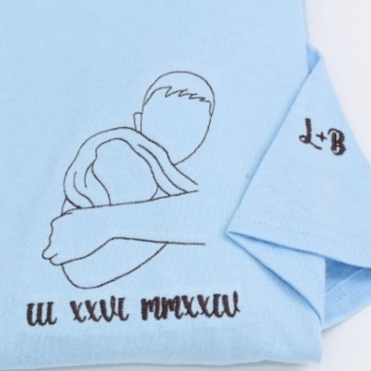 Custom Couple Photo T-Shirts - Outline Style Portrait Embroidered Apparel - Perfect Anniversary Gift