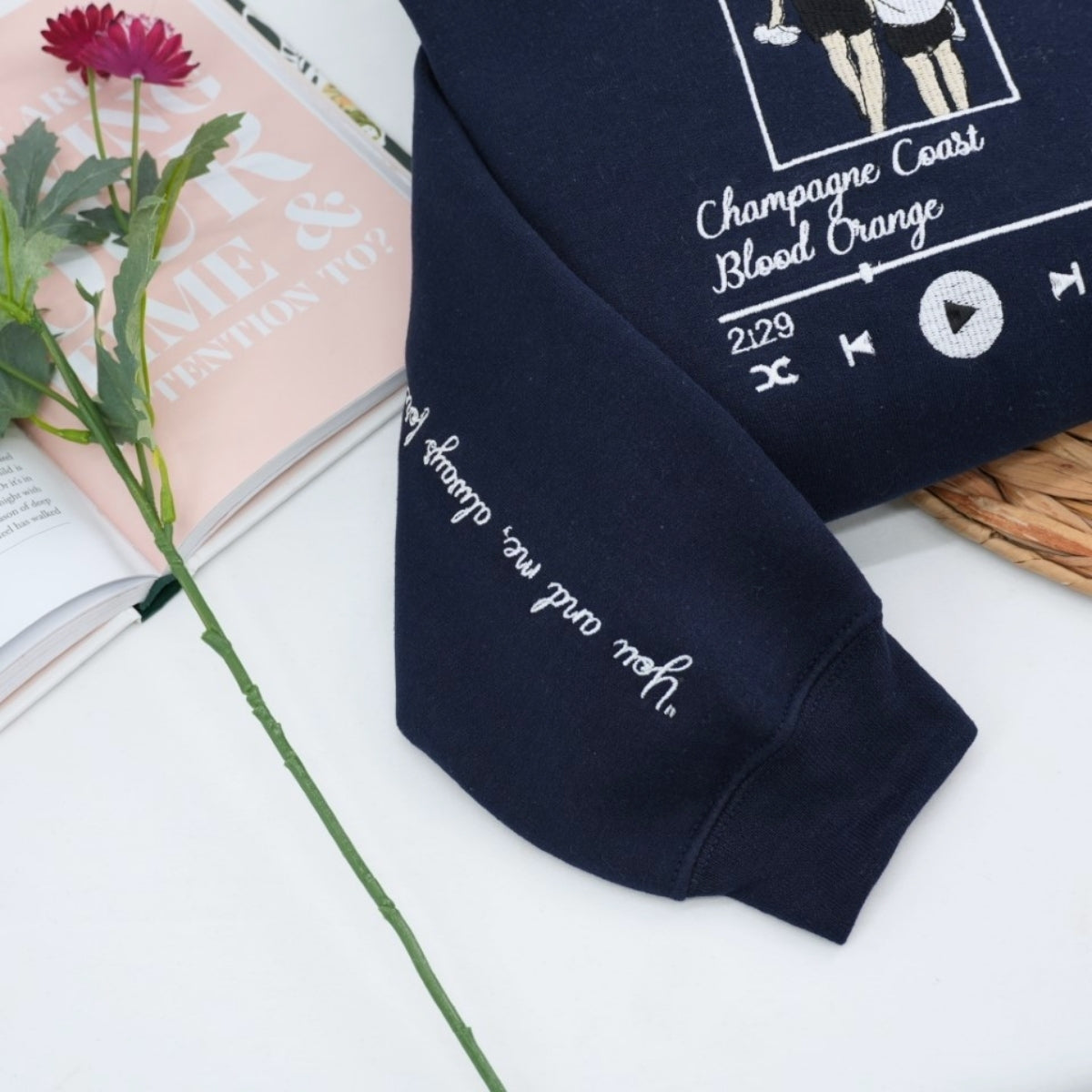 Custom Couple Portrait Hoodies - Personalized Song Music Player Embroidered Sweatshirts