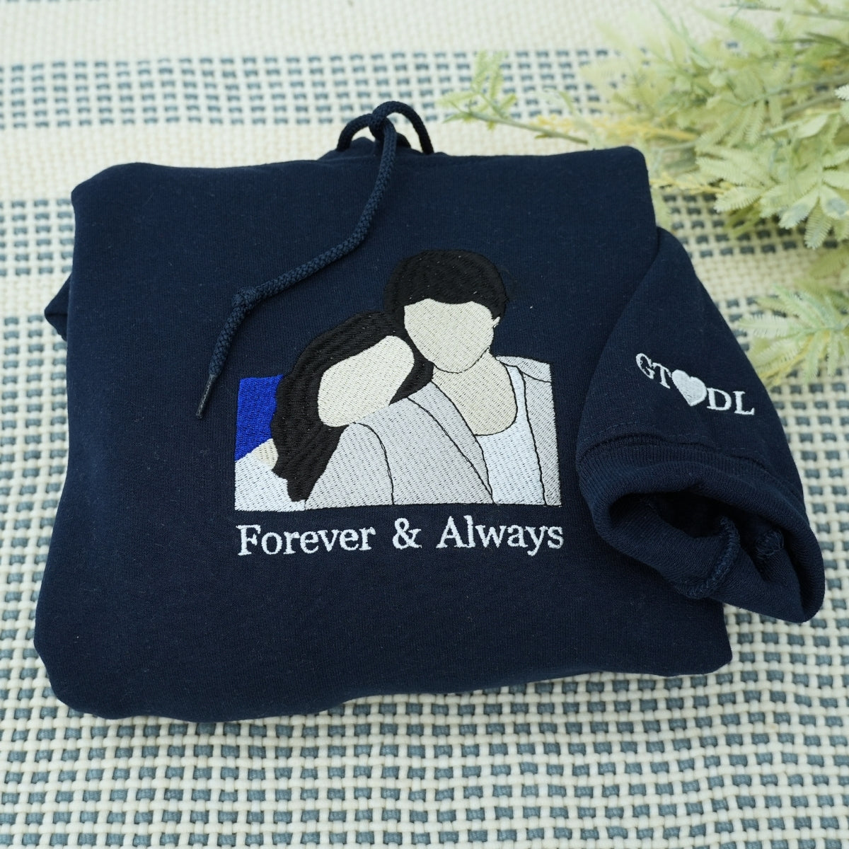 Custom Couple Portrait Hoodies - Photo to Embroidery Sweatshirts - Personalized Matching Anniversary Gift