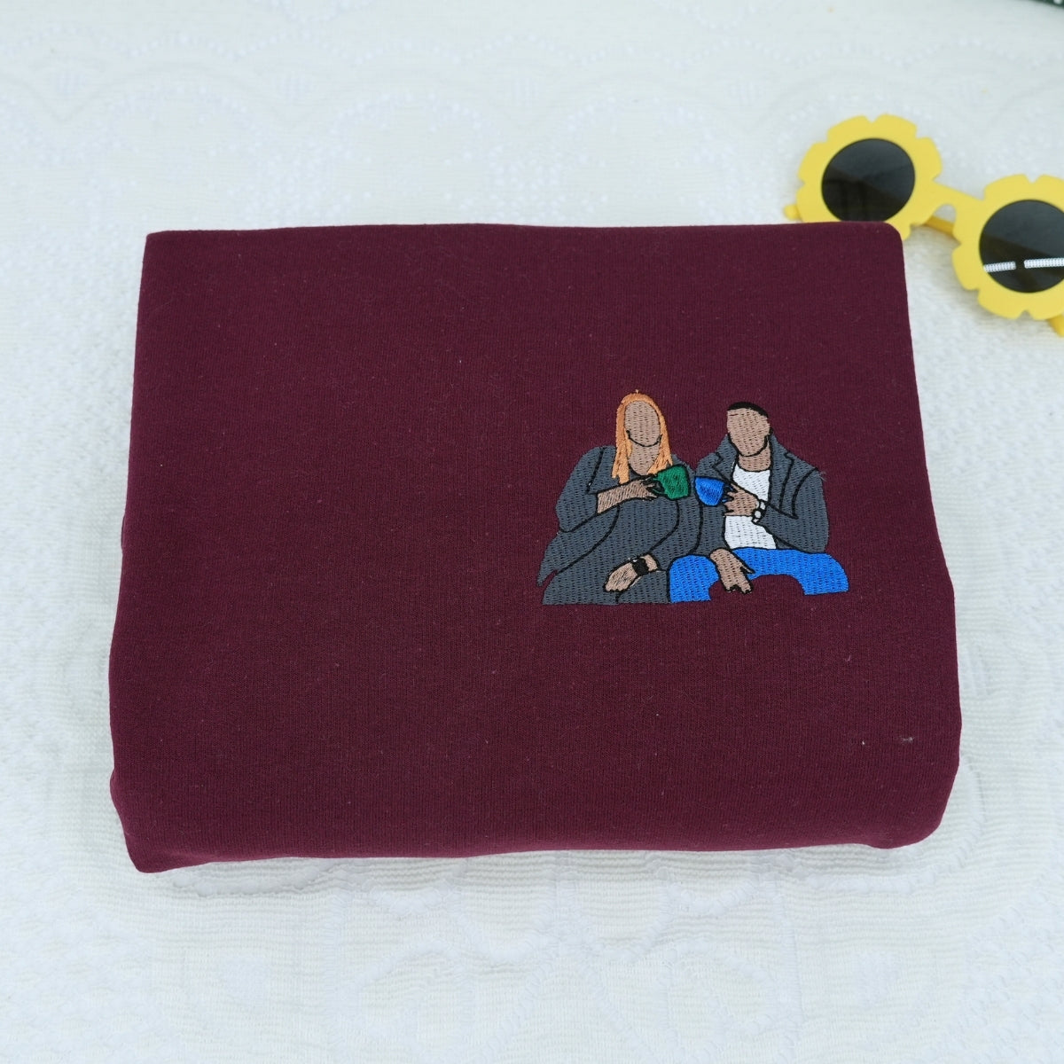 Custom Couple Portrait Hoodies - Photo to Embroidery Sweatshirts - Personalized Matching Anniversary Gift