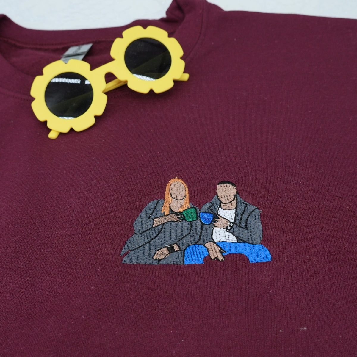 Custom Couple Portrait Hoodies - Photo to Embroidery Sweatshirts - Personalized Matching Anniversary Gift