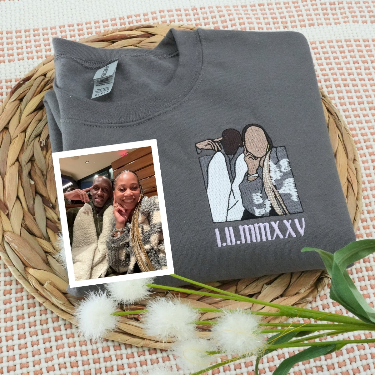 Custom Couple Portrait Hoodies - Photo to Embroidery Sweatshirts - Personalized Matching Anniversary Gift