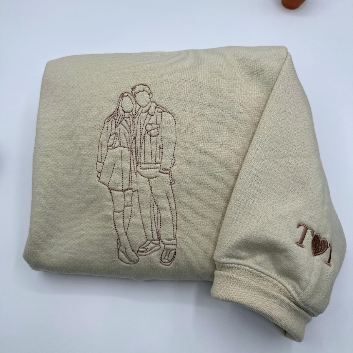 Custom Date Couple Hoodies - Photo Line Art Roman Numeral Embroidered Anniversary Sweatshirts