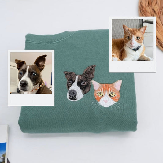 Custom Dog Cat Portrait Sweatshirt - Pet Face Embroidered Hoodie - Multiple Pet Parent Gift