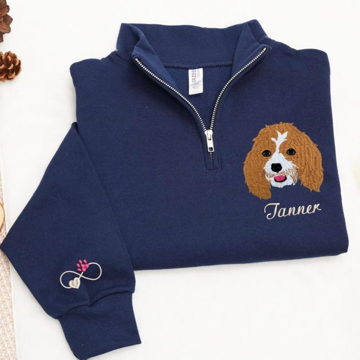 Custom Dog Photo Embroidery Quarter Zip - Pet Portrait from Picture - Personalized Memorial Gift