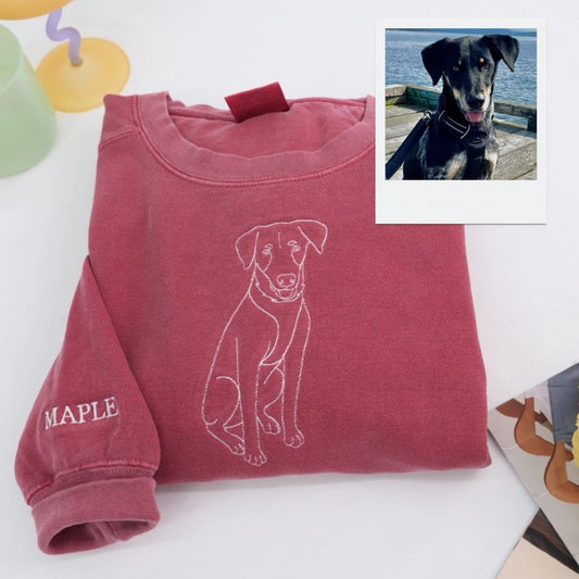Custom Dog Portrait Sweatshirt - Pet Outline Embroidered Hoodie - Personalized Dog Lover Gift