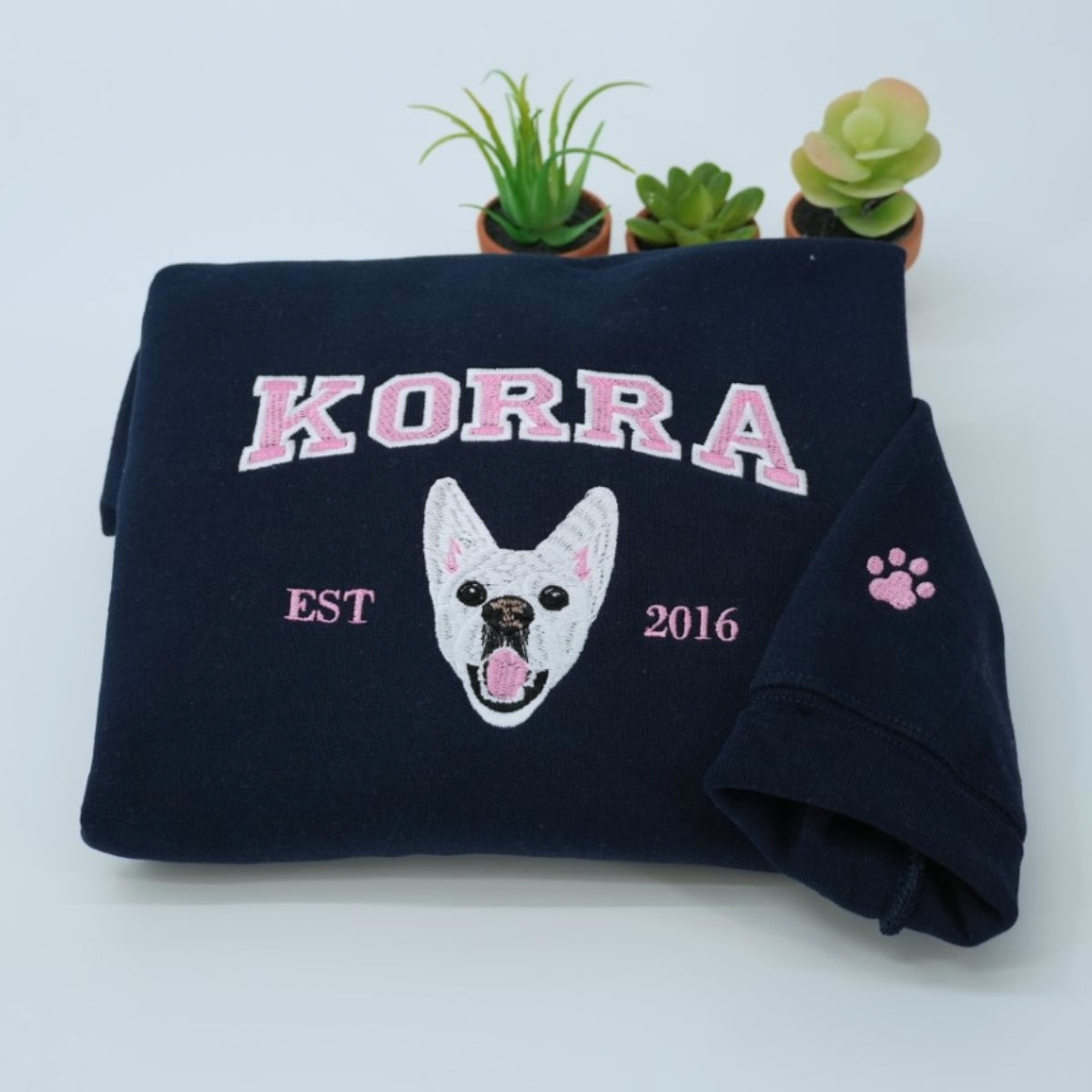 Custom Dog Portrait Varsity Hoodies - Personalized Dog Name Embroidered Sweatshirts - Dog Mom Gift