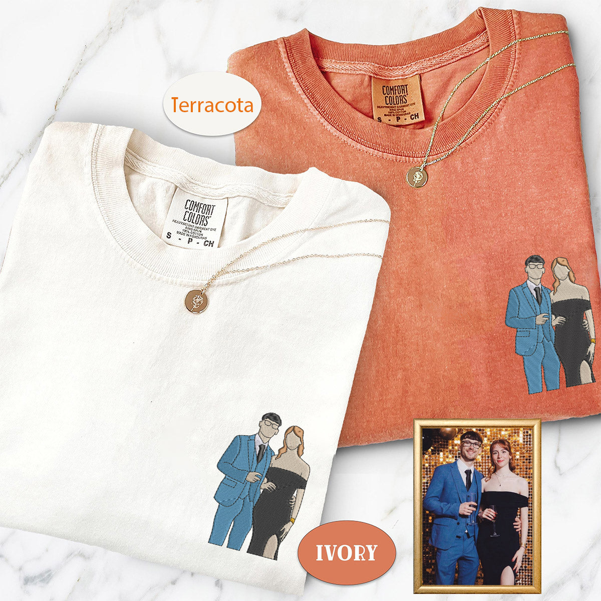 Custom Embroidered Capture Your Moment with Picture Matching T-shirts for Couples