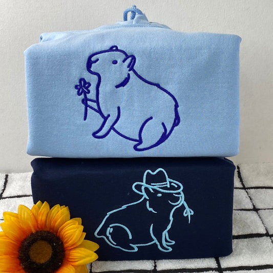 Custom Embroidered Capybara Matching Hoodies for Couples