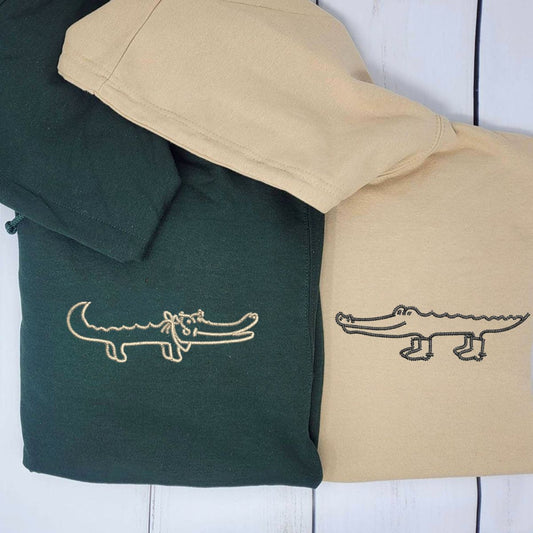 Custom Embroidered Crocodile Love Matching Hoodies for Couples