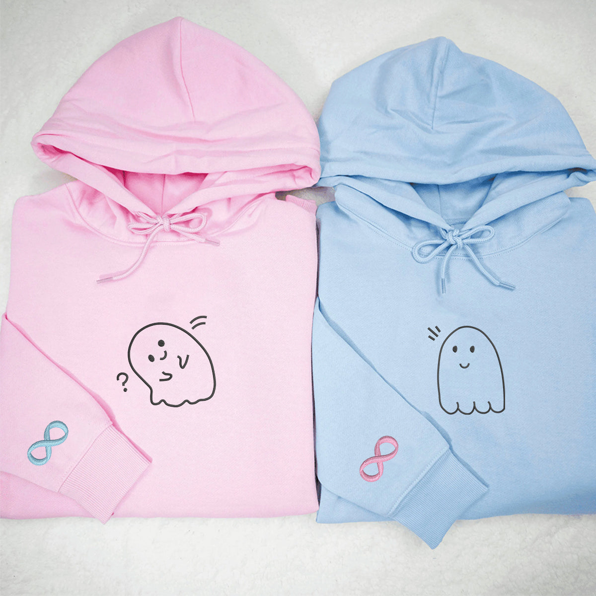 Custom Embroidered Cute Ghost Matching Hoodies for Couples