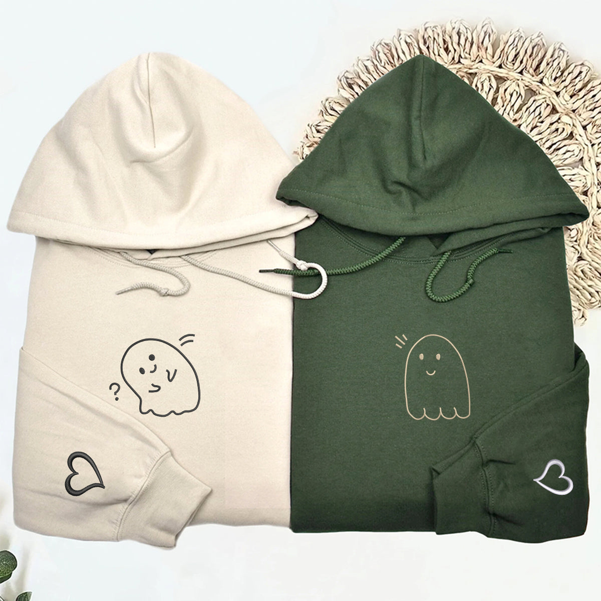 Custom Embroidered Cute Ghost Matching Hoodies for Couples