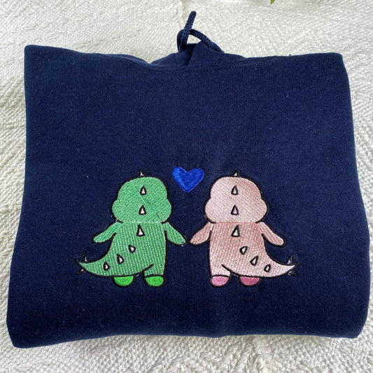Custom Embroidered Dinosaur Couple Matching Hoodies for Couples