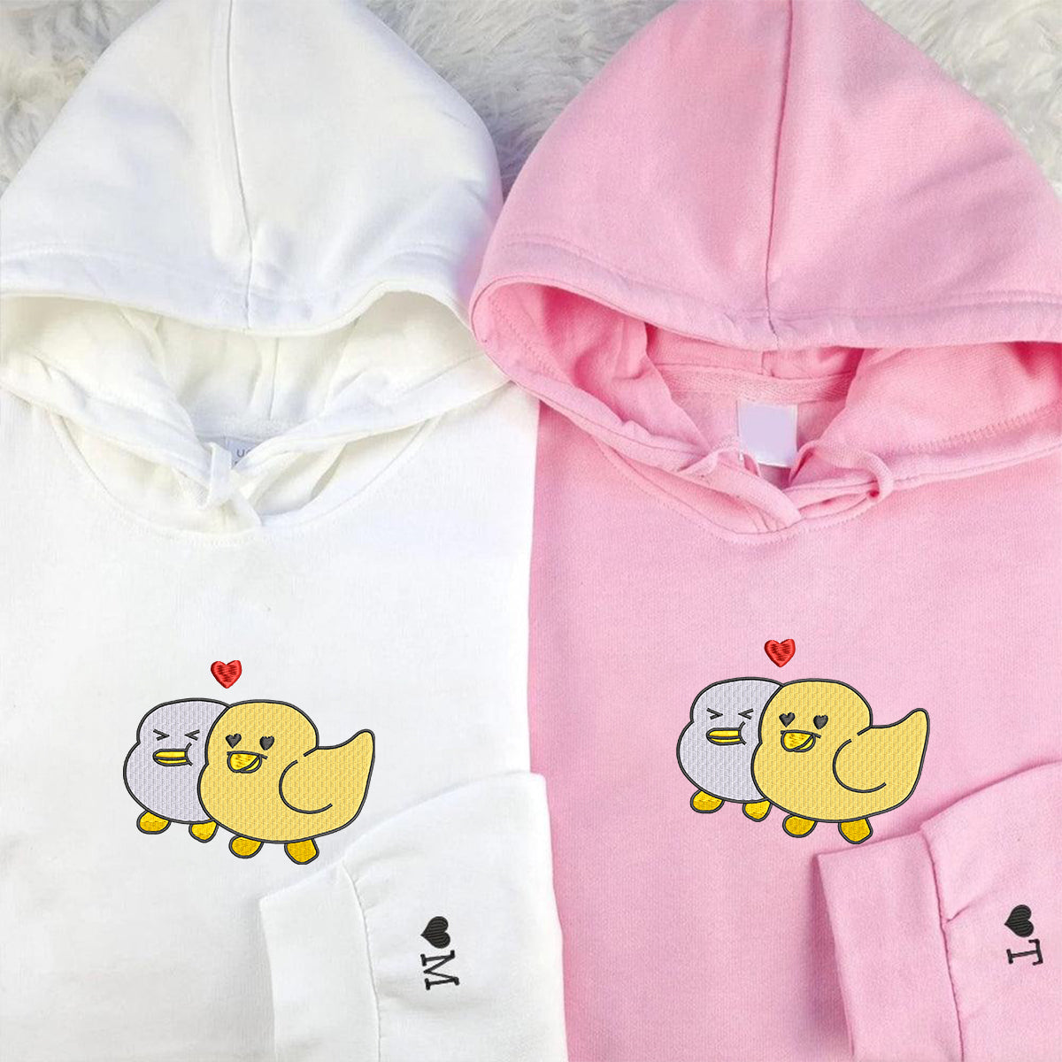 Custom Embroidered Duck Love Matching Hoodies for Couples