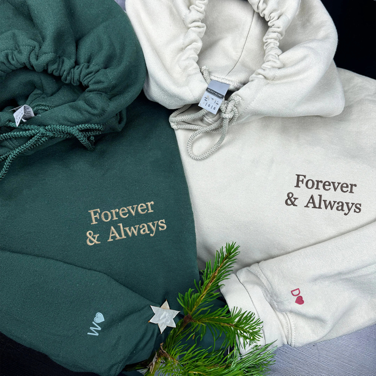 Custom Embroidered Forever and Always Matching Hoodies for Couples