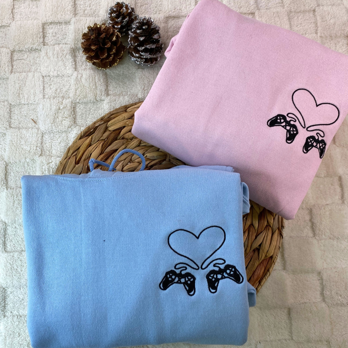 Custom Embroidered Gamer Controller Love Matching Hoodies for Couples
