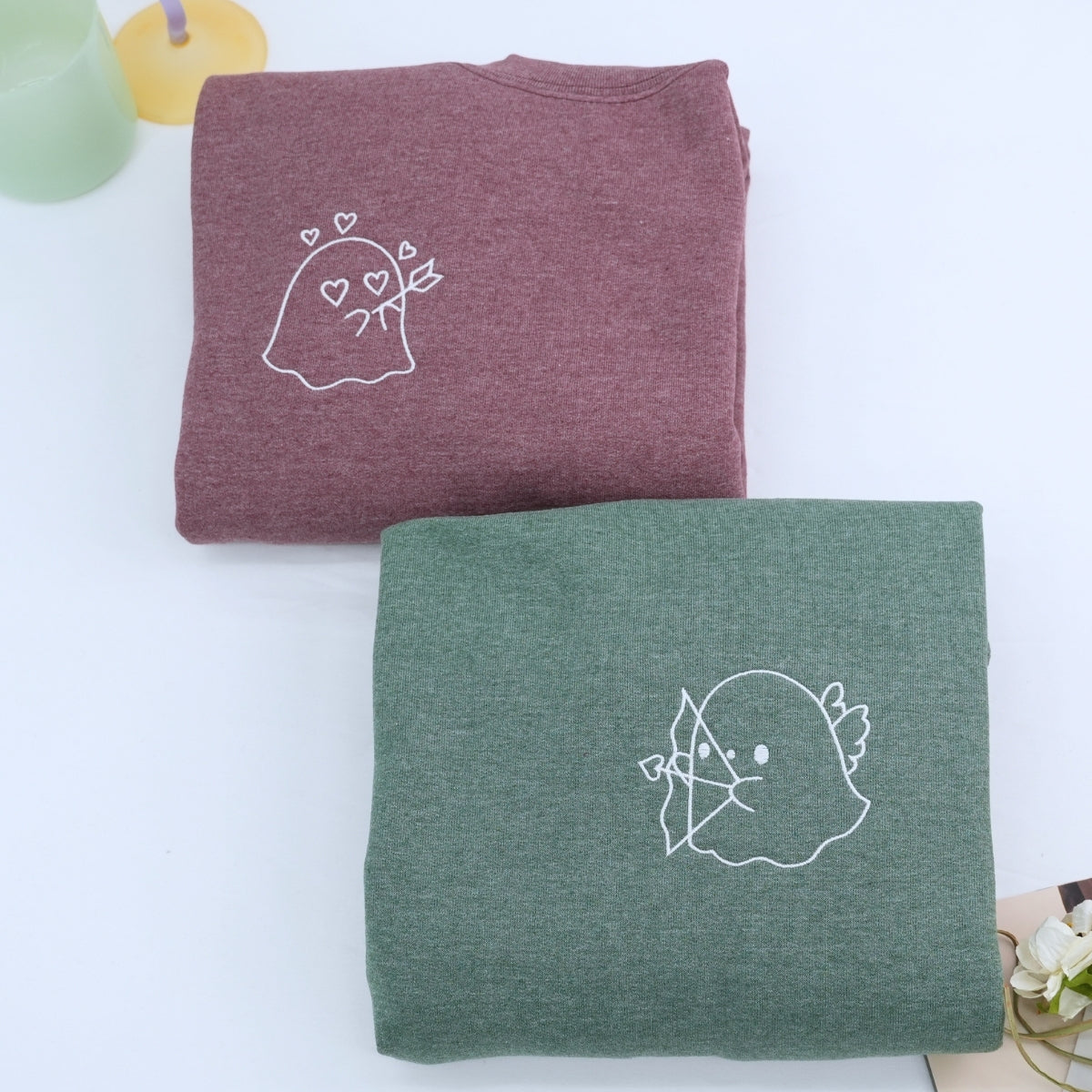 Custom Embroidered Ghost Angel Matching Hoodies for Couples