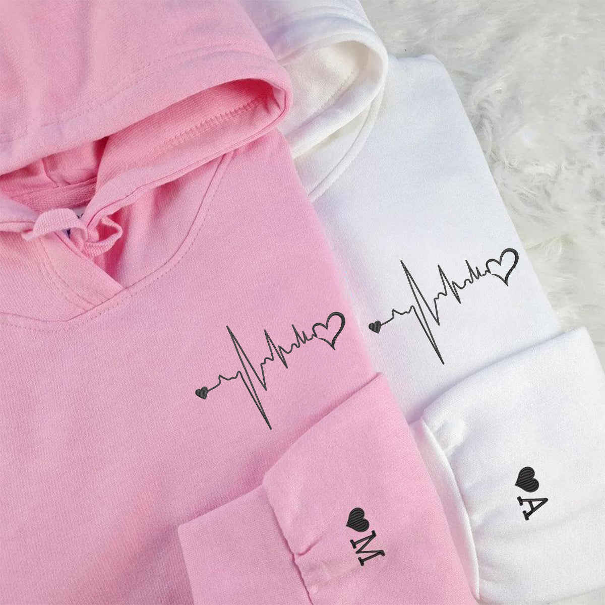 Custom Embroidered Heartbeat Matching Hoodies for Couples