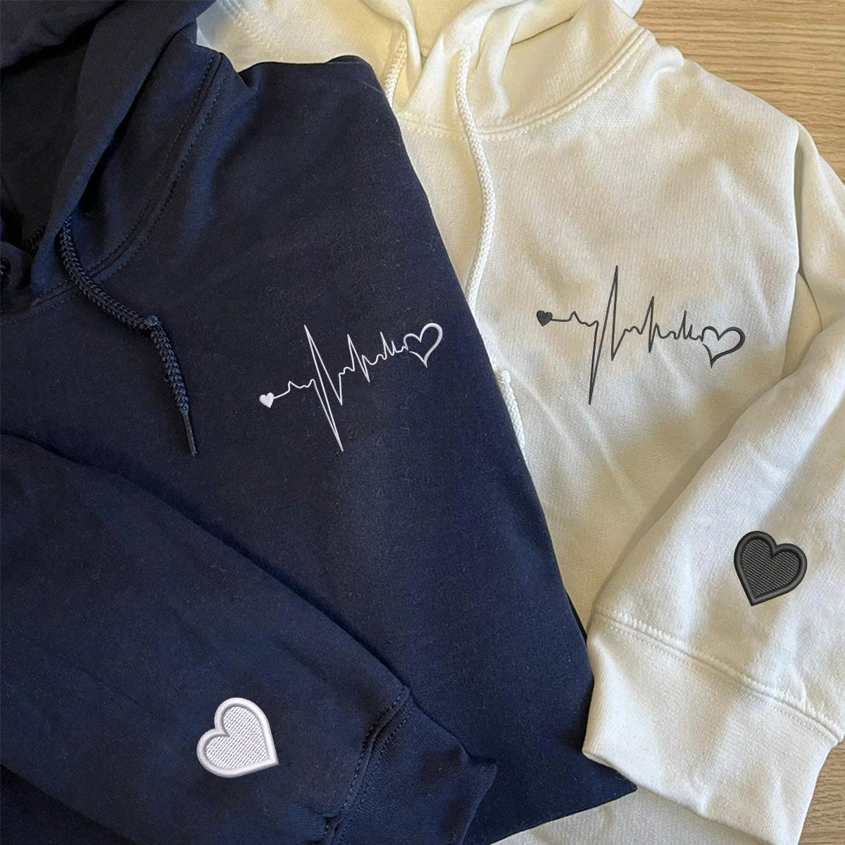 Custom Embroidered Heartbeat Matching Hoodies for Couples