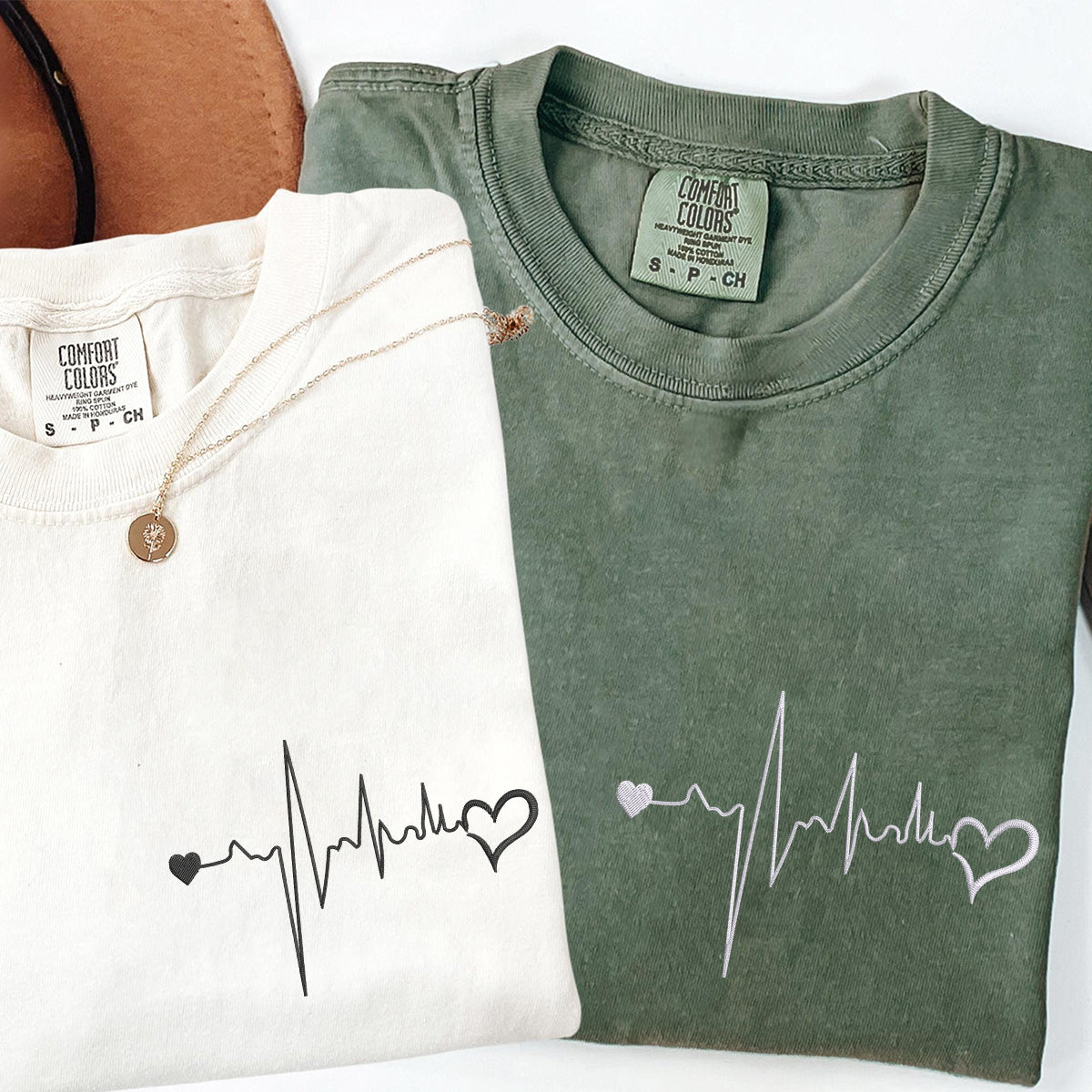 Custom Embroidered Heartbeat Matching T-shirts for Couples
