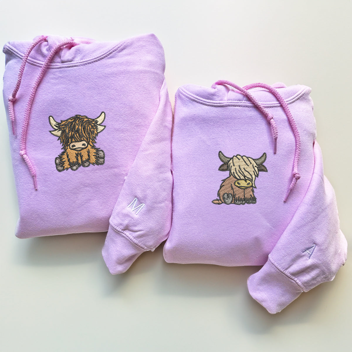 Custom Embroidered Highland Cow Matching Hoodies for Couples