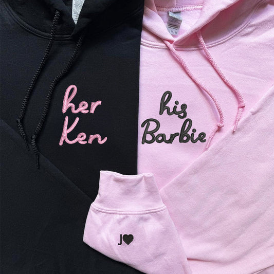 Custom Embroidered His Barbie Her Ken Matching Hoodies for Couples