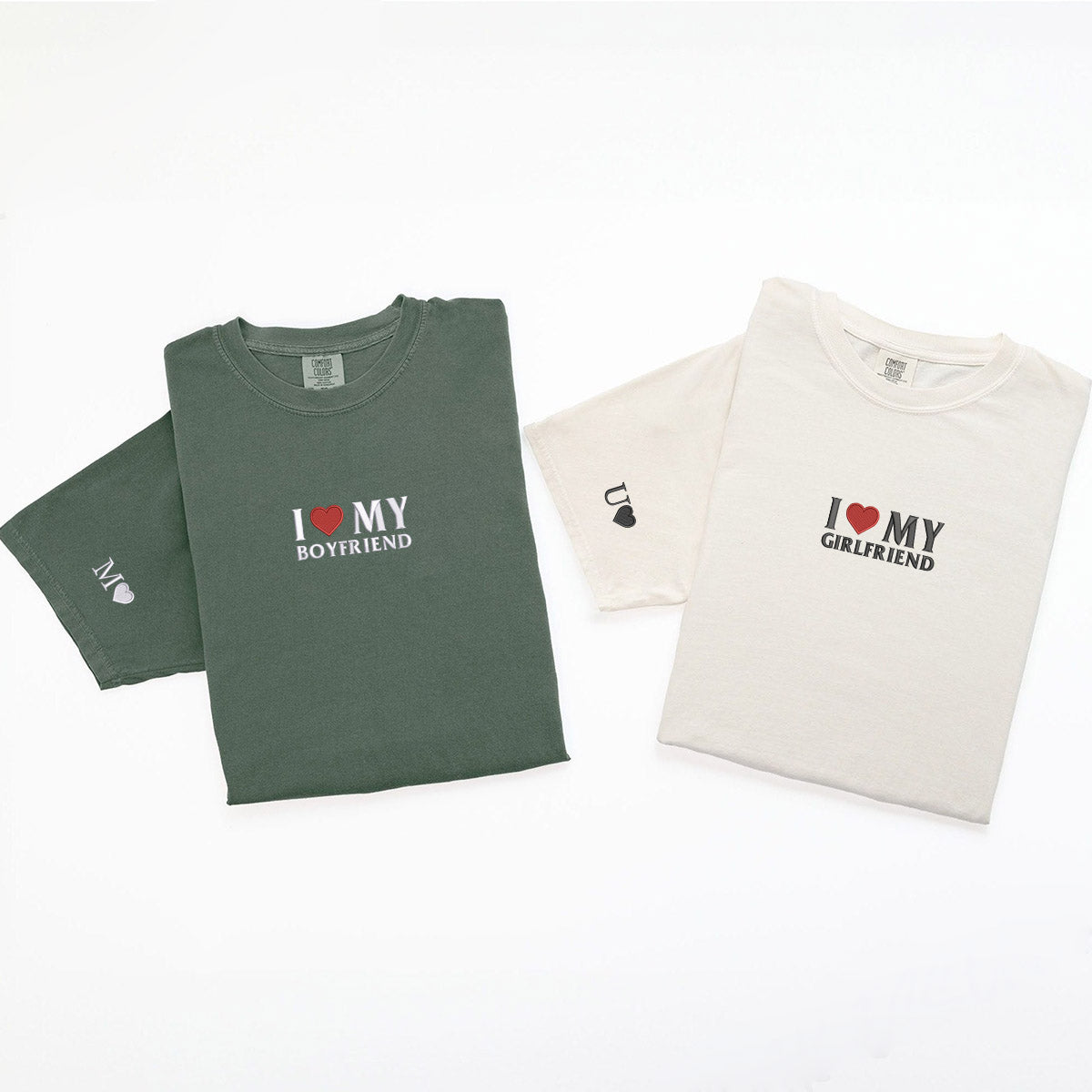 Custom Embroidered I Love My Girlfriend, Boy Friend Matching T-shirts for Couples