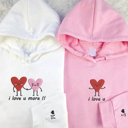 Custom Embroidered I Love You More Matching Hoodies for Couples