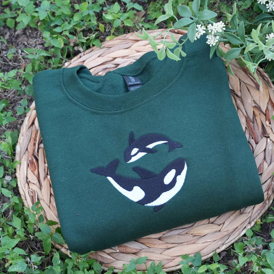 Custom Embroidered Killer Whale Matching Hoodies for Couples