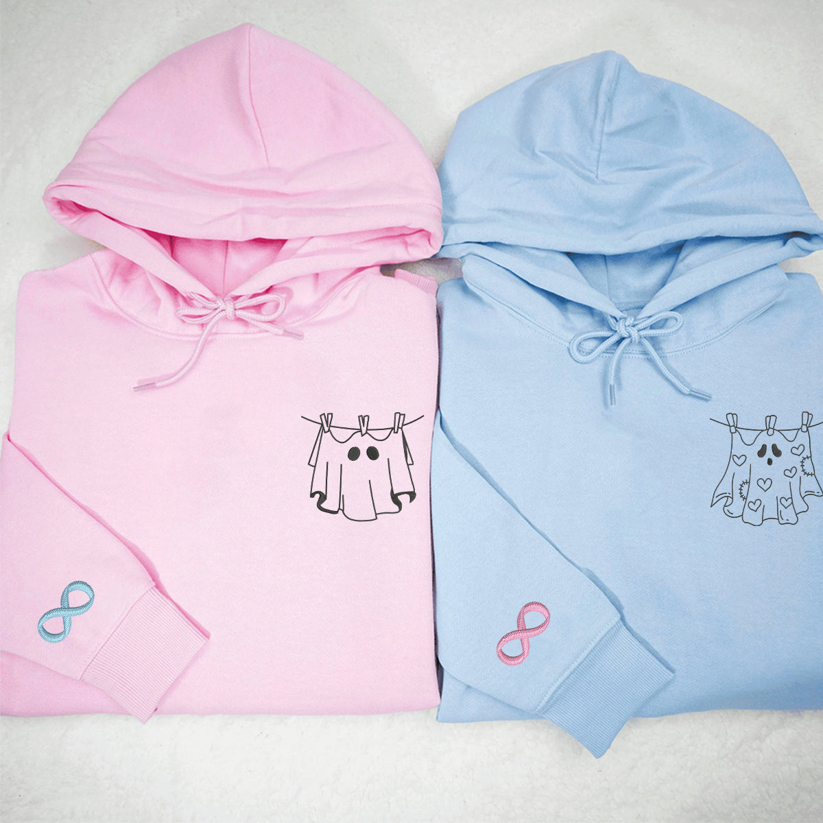 Custom Embroidered Laundry Ghosts Matching Hoodies for Couples
