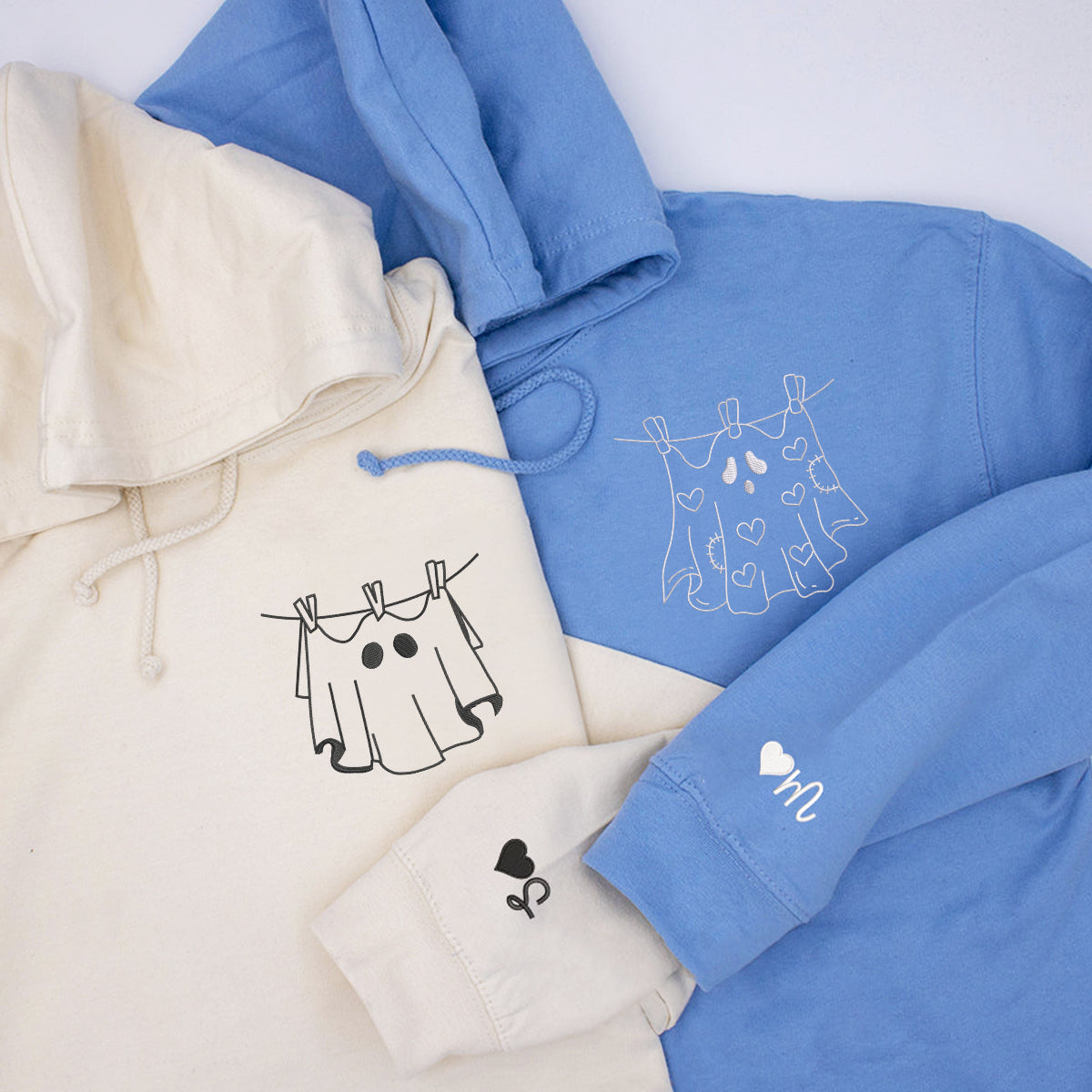Custom Embroidered Laundry Ghosts Matching Hoodies for Couples