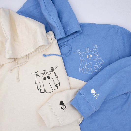 Custom Embroidered Laundry Ghosts Matching Hoodies for Couples