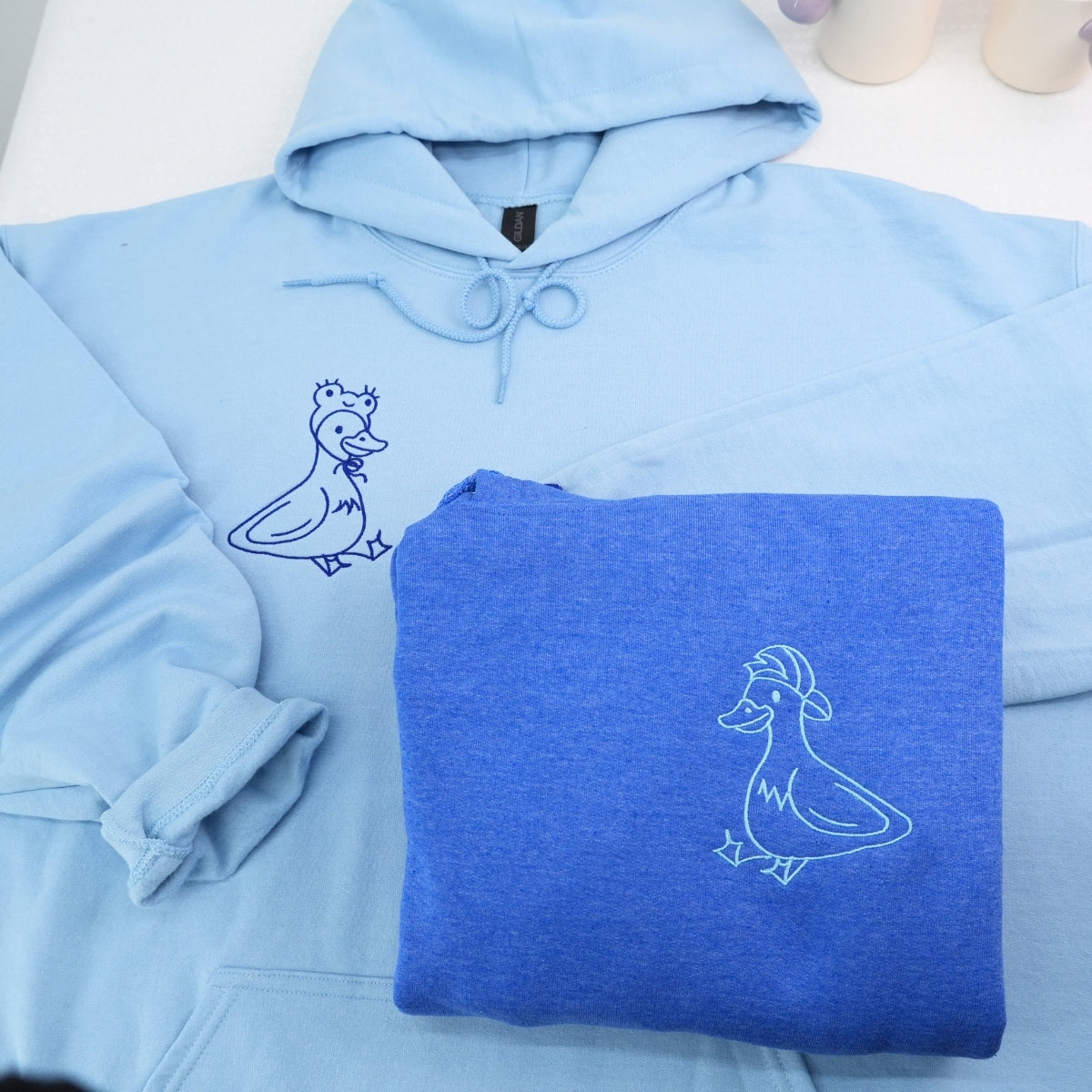 Custom Embroidered Lovely Duck Matching Hoodies for Couples