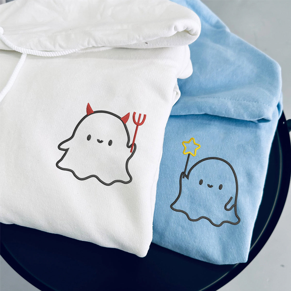 Custom Embroidered Lovely Ghost Matching Hoodies for Couples