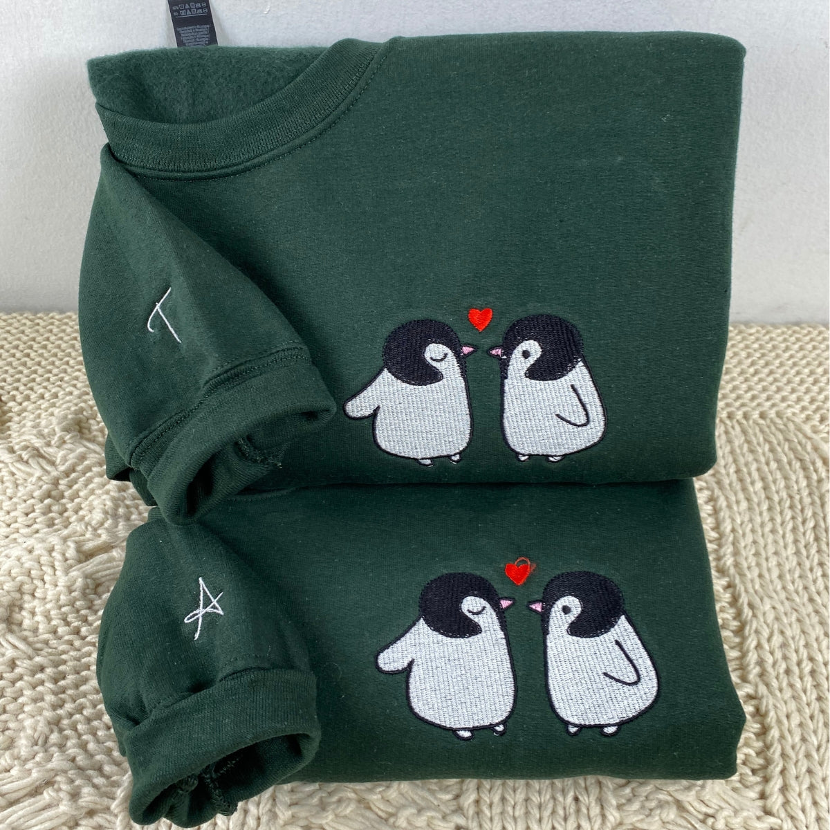 Custom Embroidered Penguin Love Matching Hoodies for Couples
