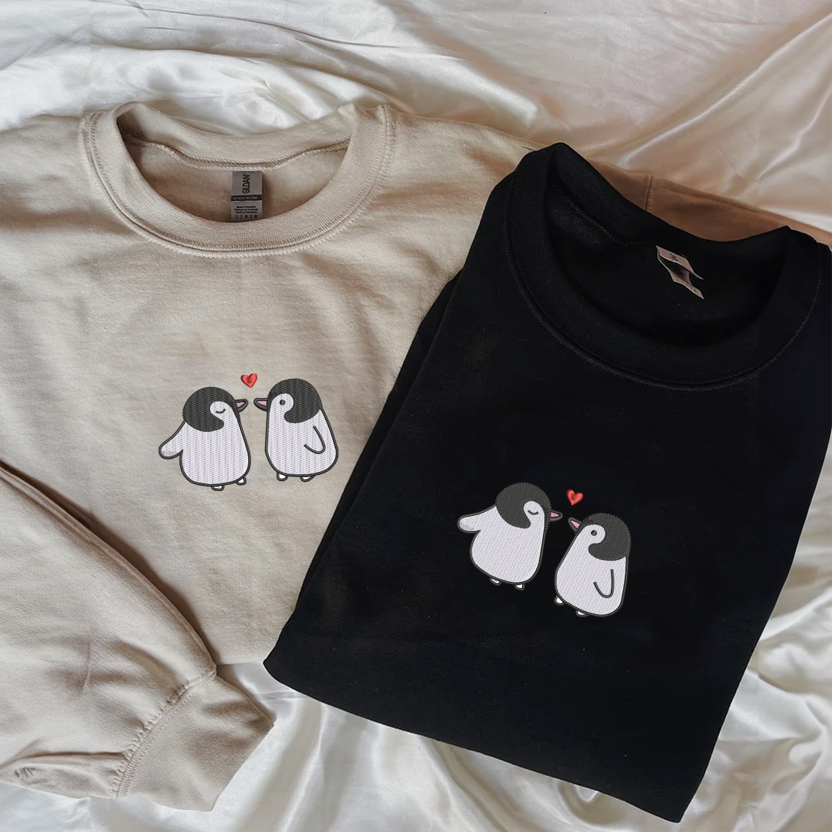 Custom Embroidered Penguin Love Matching Hoodies for Couples