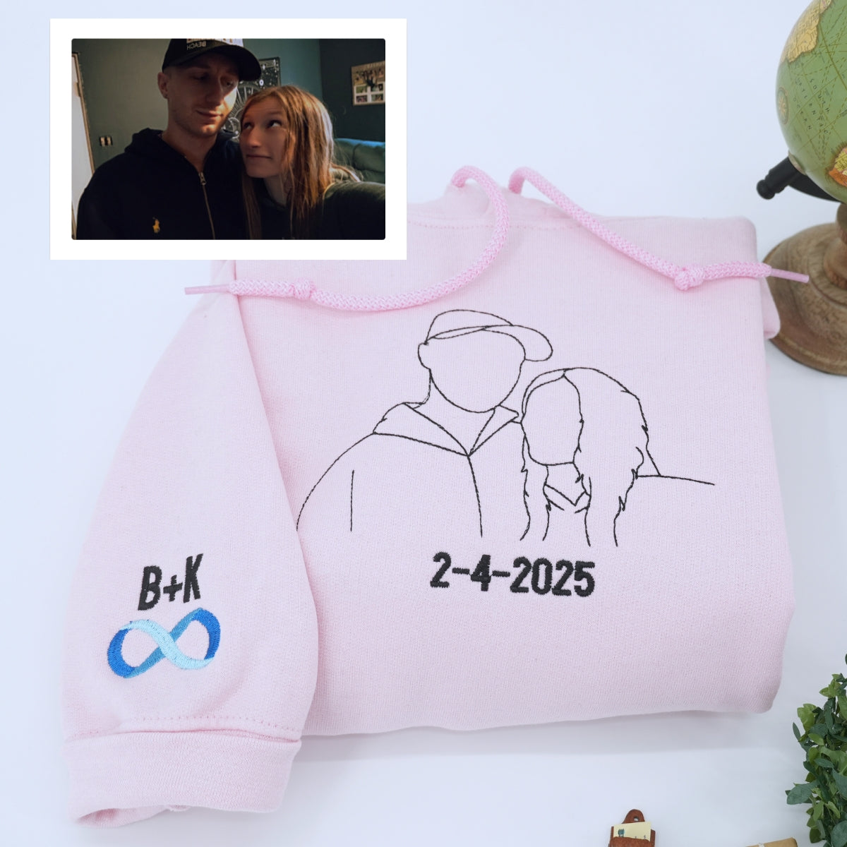 Custom Embroidered Photo Hoodie, Personalized Couple Portrait Sweatshirt, Unique Couple Hoodie Gift