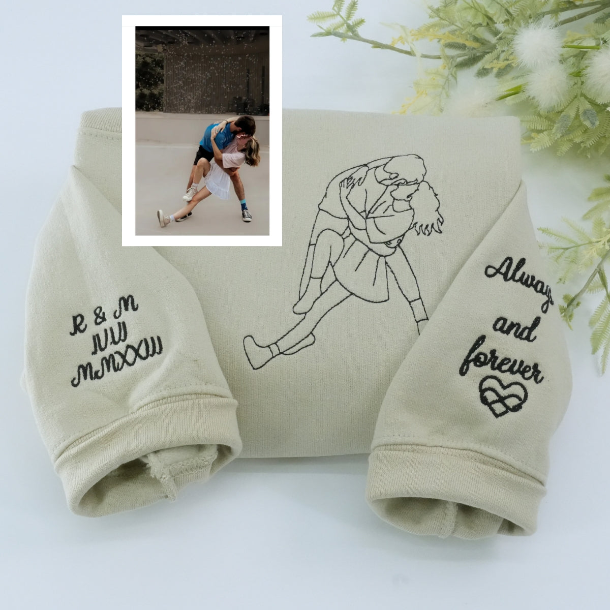 Custom Embroidered Photo Hoodie, Personalized Couple Portrait Sweatshirt, Unique Couple Hoodie Gift