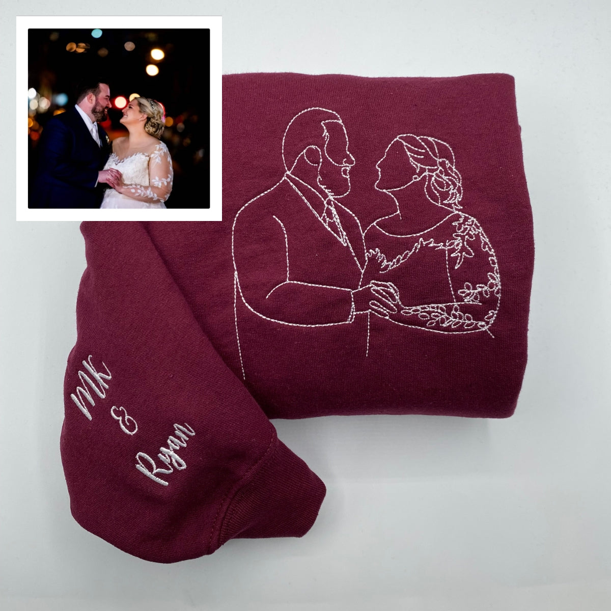 Custom Embroidered Photo Hoodie, Personalized Couple Portrait Sweatshirt, Unique Couple Hoodie Gift