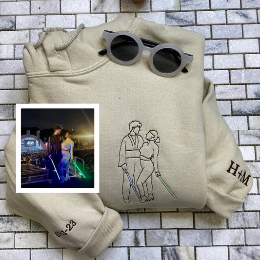 Custom Embroidered Photo Hoodie, Personalized Couple Portrait Sweatshirt, Unique Couple Hoodie Gift