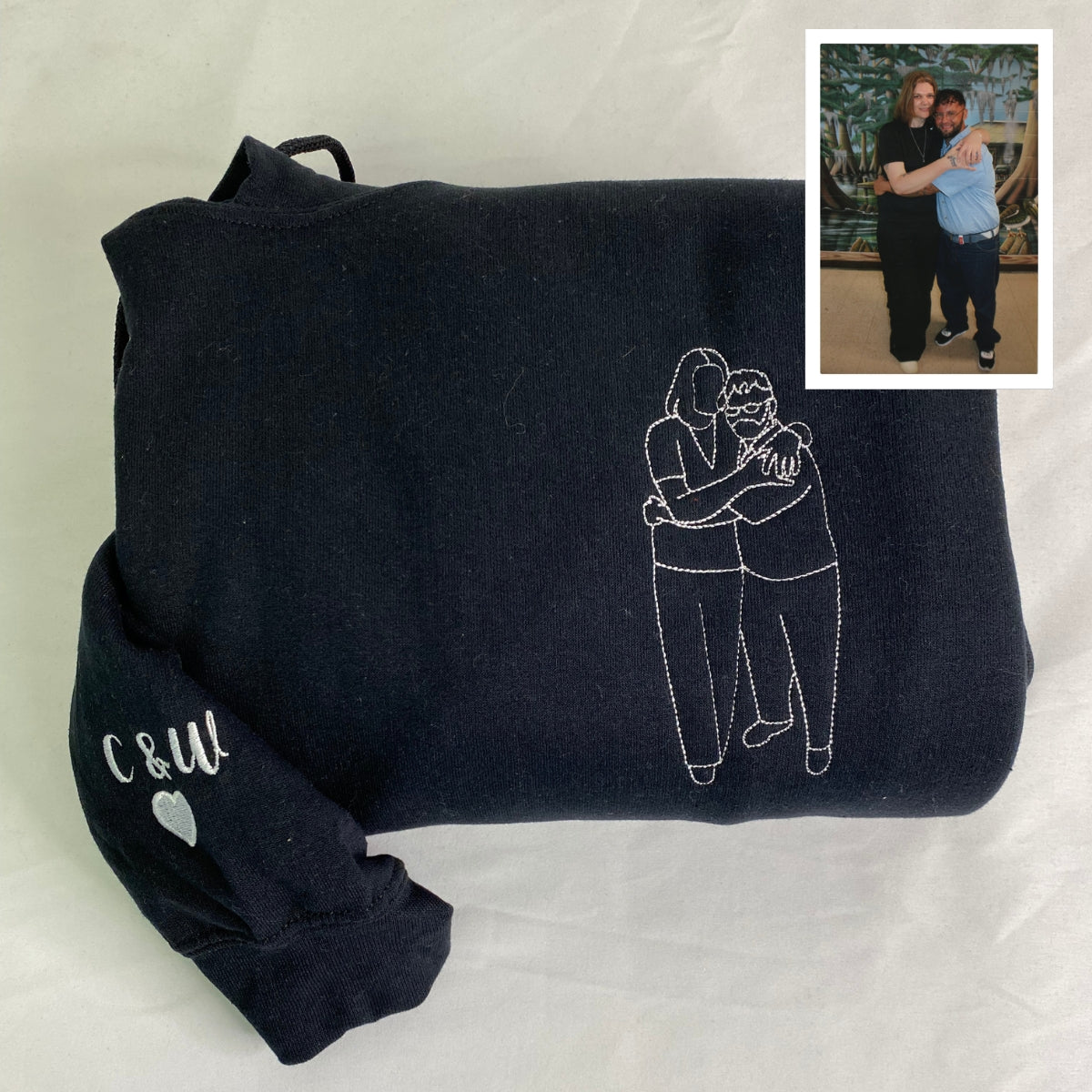 Custom Embroidered Photo Hoodie, Personalized Couple Portrait Sweatshirt, Unique Couple Hoodie Gift