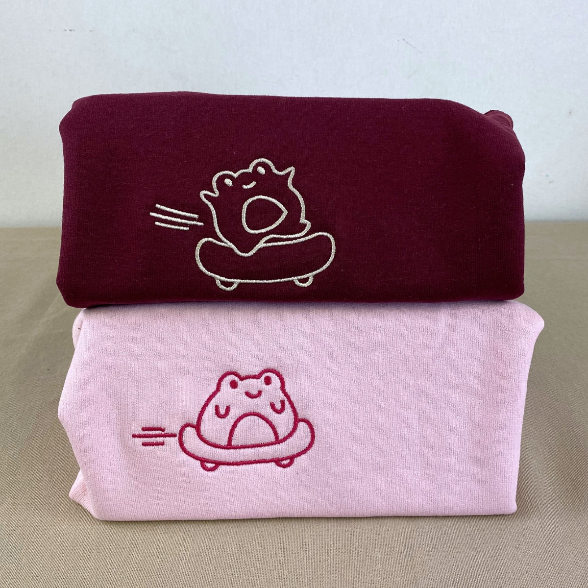 Custom Embroidered Skateboard Frog Matching Hoodies for Couples