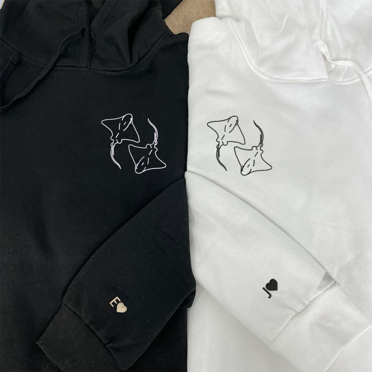 Custom Embroidered Stingray Love Matching Hoodies for Couples