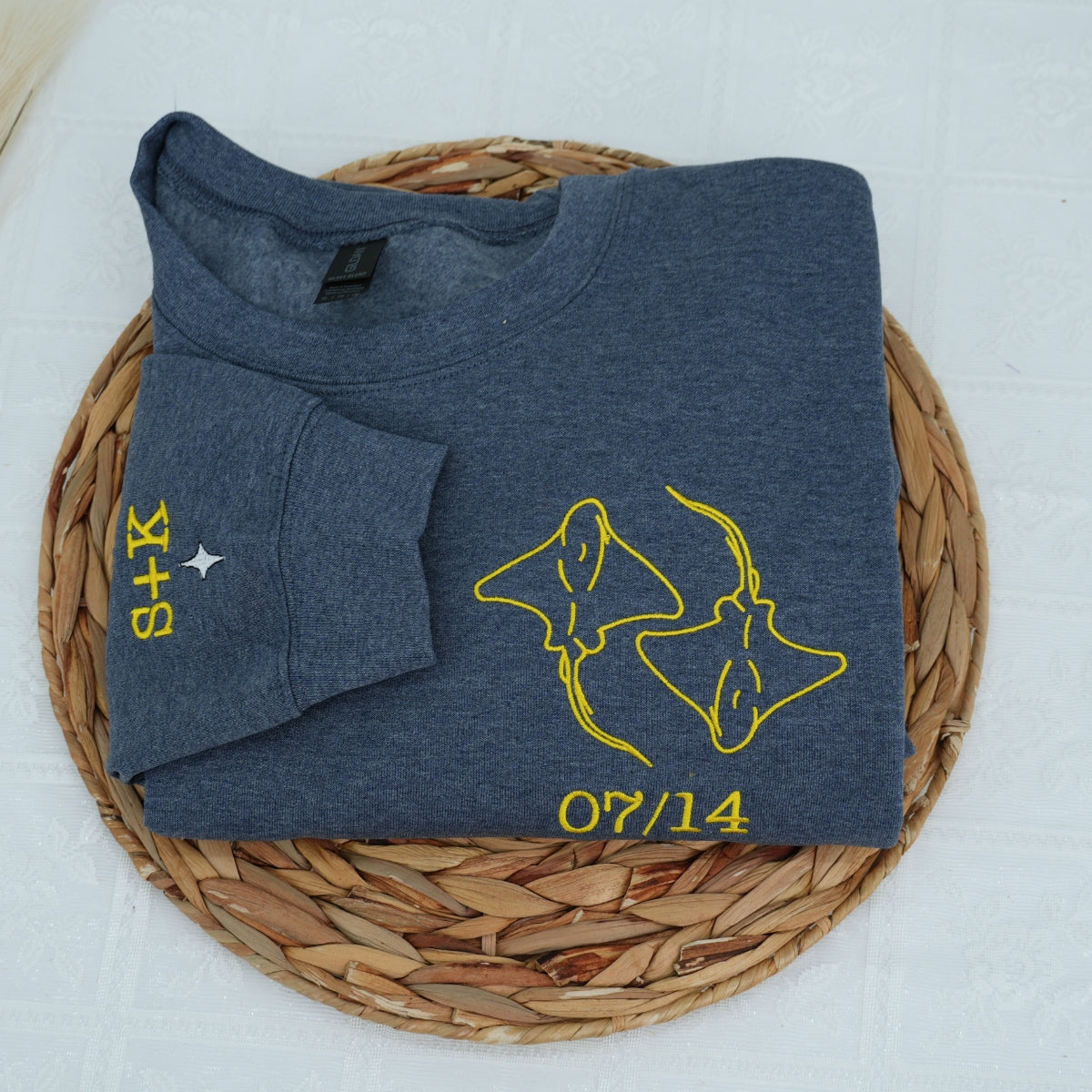 Custom Embroidered Stingray Love Matching Hoodies for Couples